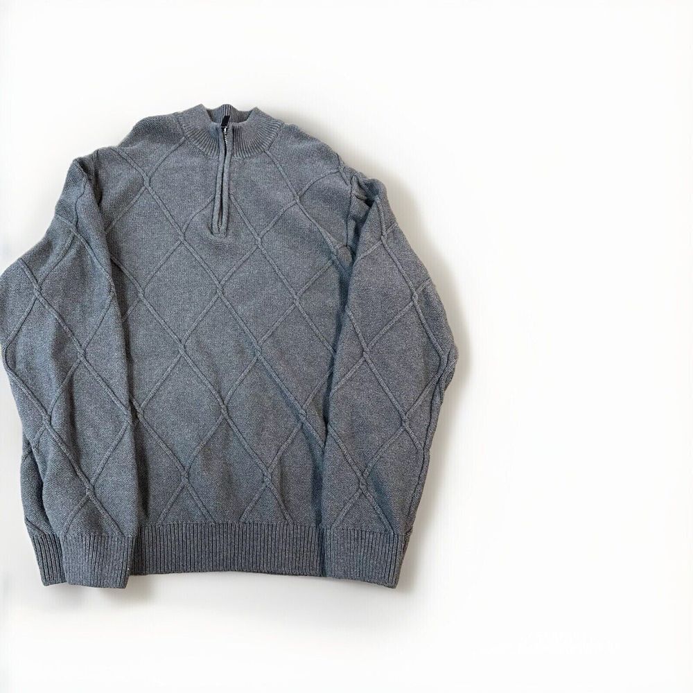 Chaps Sweater Men XL Blue Heavy‎ Knit Sweatshirt Pull Over Quarter Zip Navy Golf